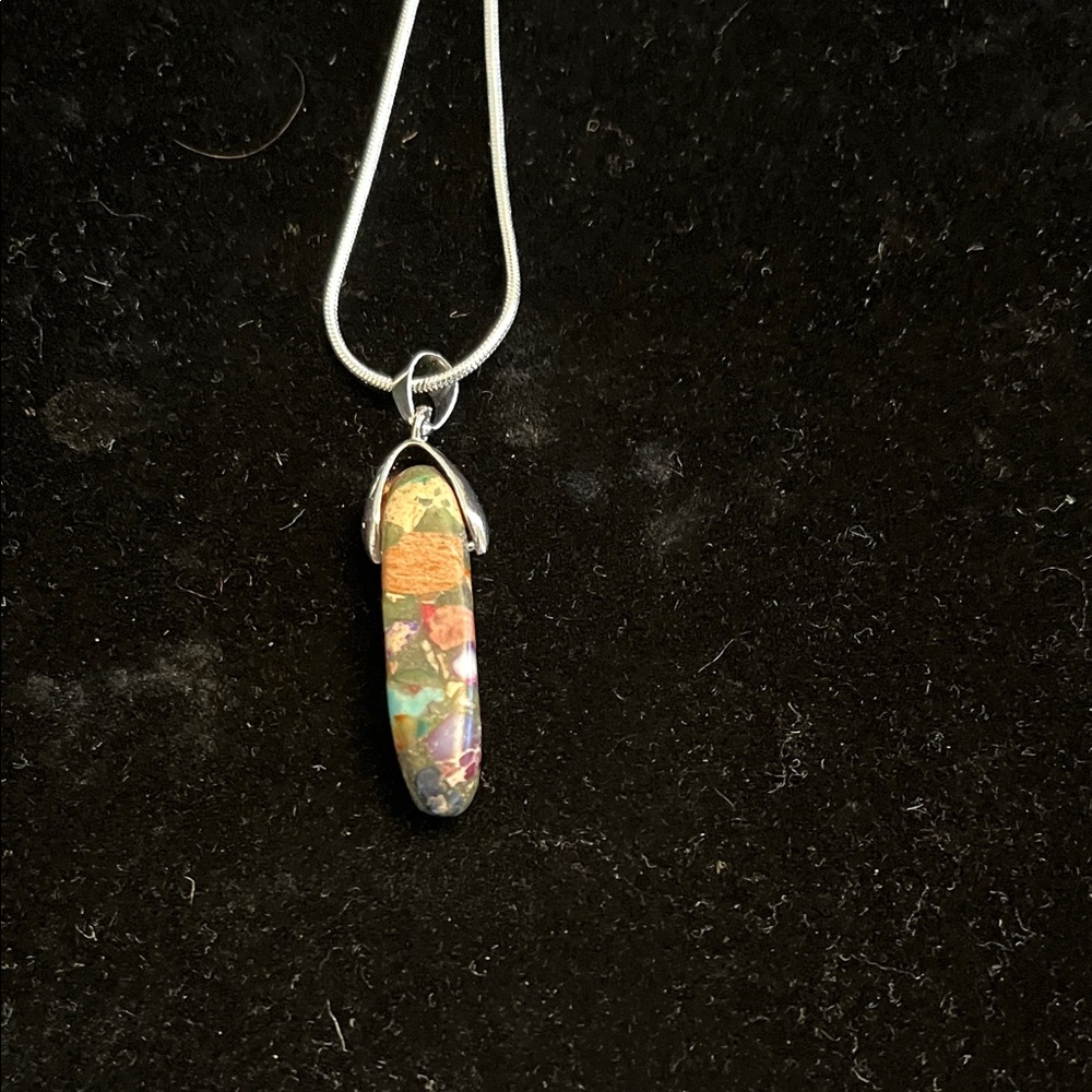 Silver Pendant Necklace with Multicolor Boulder Opal Accent - Women Jewelry - Picture 2 of 4
